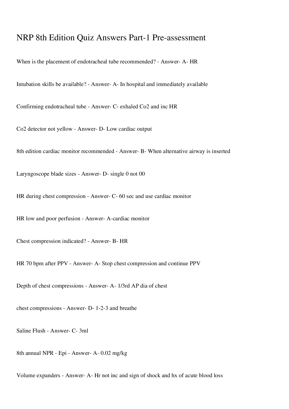 Preview image for NRP 8th Edition Quiz Answers Part-1 Pre-assessment